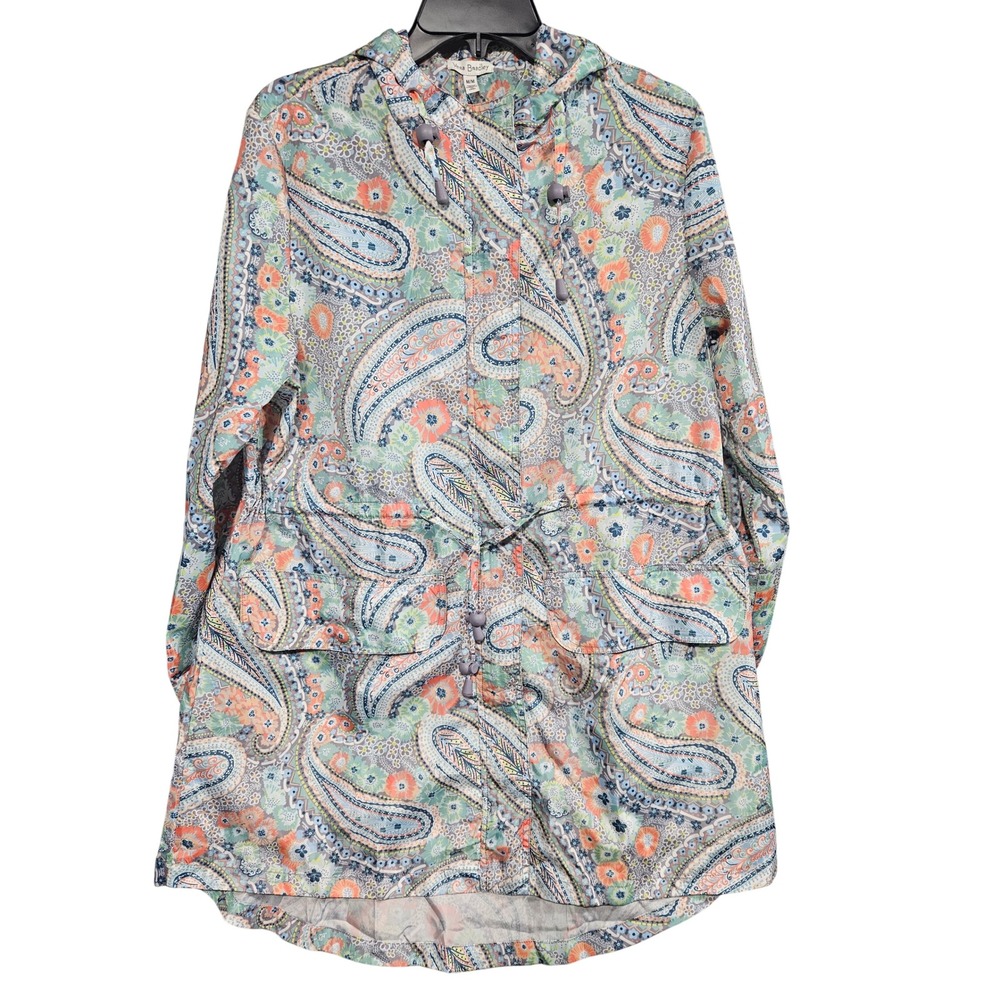 Vera Bradley Womens Paisley Floral Hooded Rain Jacket Windbreaker Blue Orange M